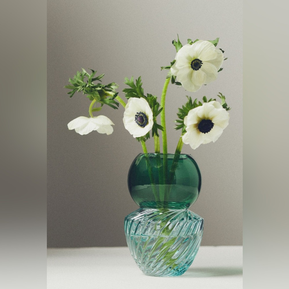 Anthropologie Teal and Green Glass Vase